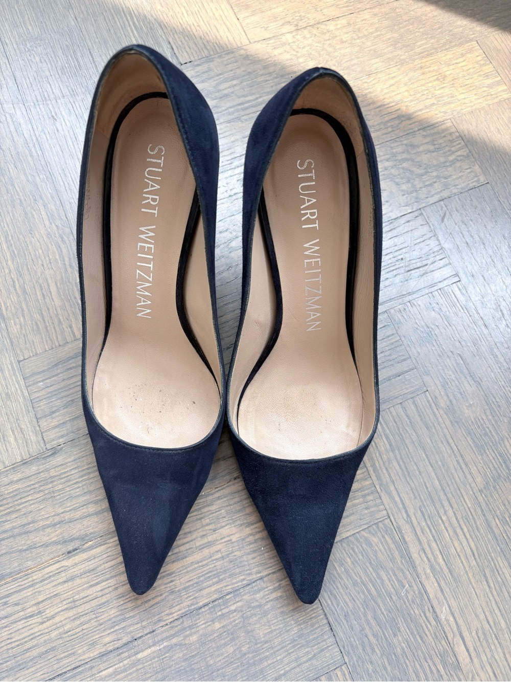 Stuart Weitzman Navy Pointed-Toe Suede Pumps